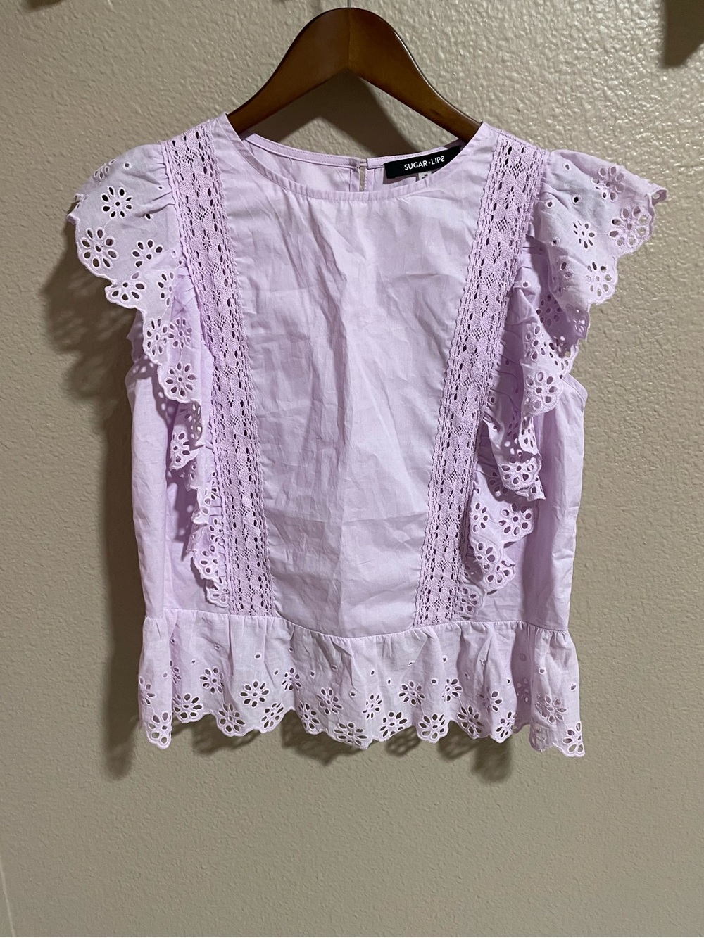 Sugarlips Pastel Lavender Eyelet Ruffle Tank